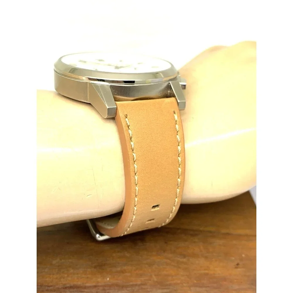 MVMT Men's Watch Quartz Chronograph White Dial Brown Leather Band 44mm